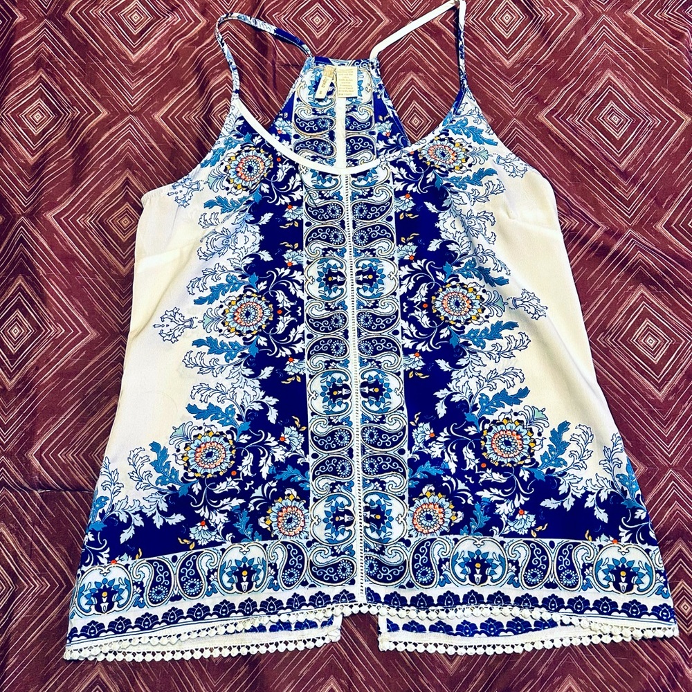 Women’s Japna Paisley Cami Tank Top, Blue & White, EUC, S